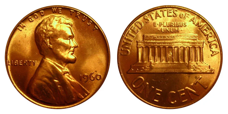 1960 Lincoln penny Large Date and Small Date varieties side by side showing date size difference on obverse