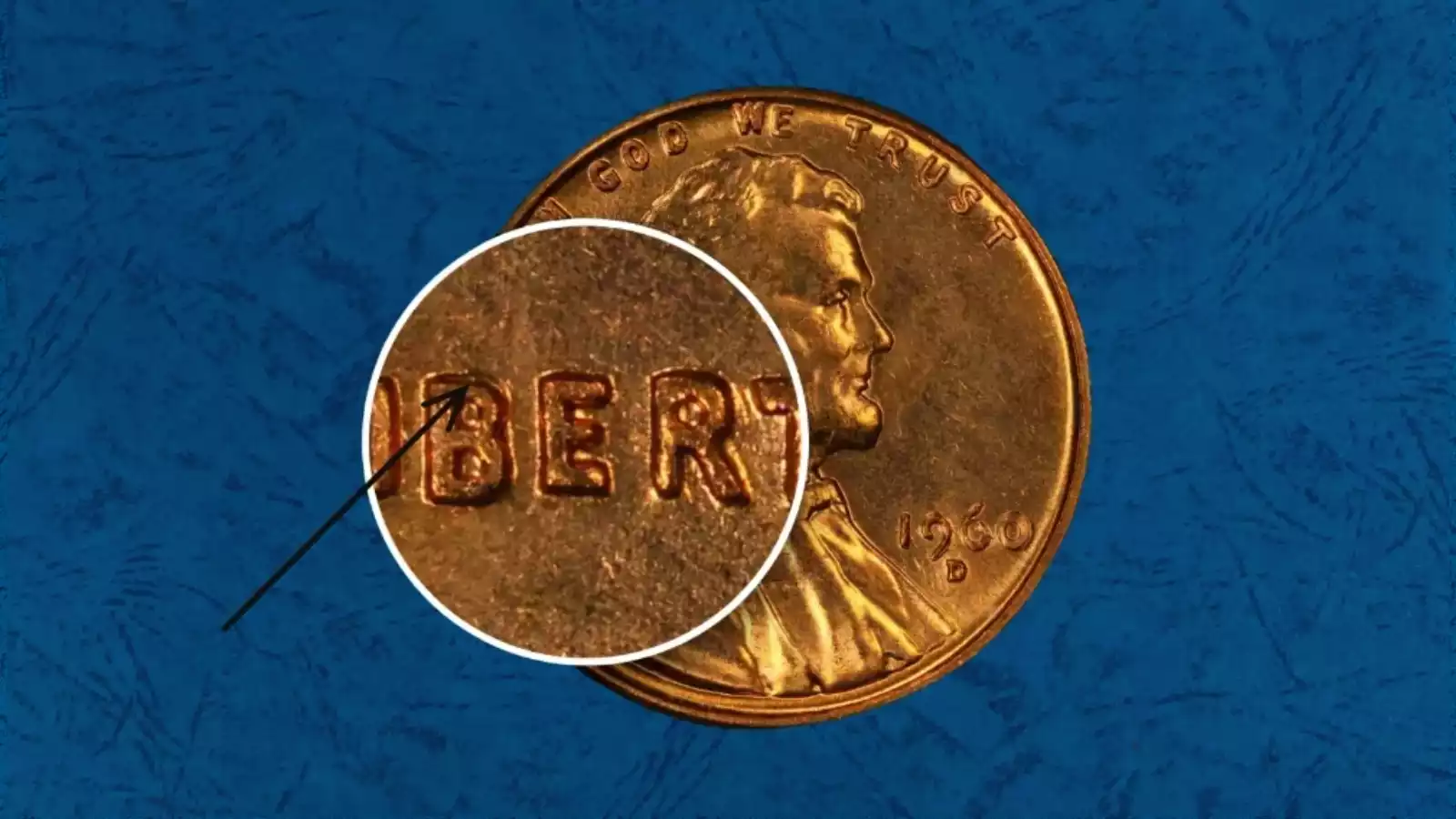 1960 Lincoln penny doubled die obverse showing rounded secondary image doubling on LIBERTY and date numerals