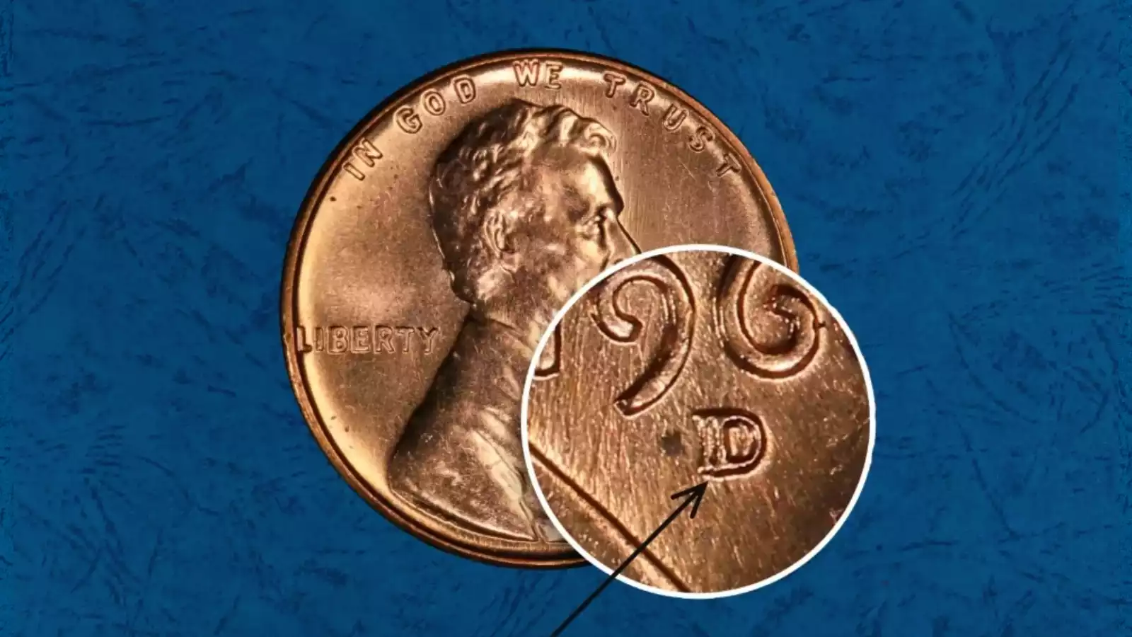 1960-D Lincoln penny RPM FS-502 repunched mint mark showing secondary D impression shifted west of primary D with visible notched serifs